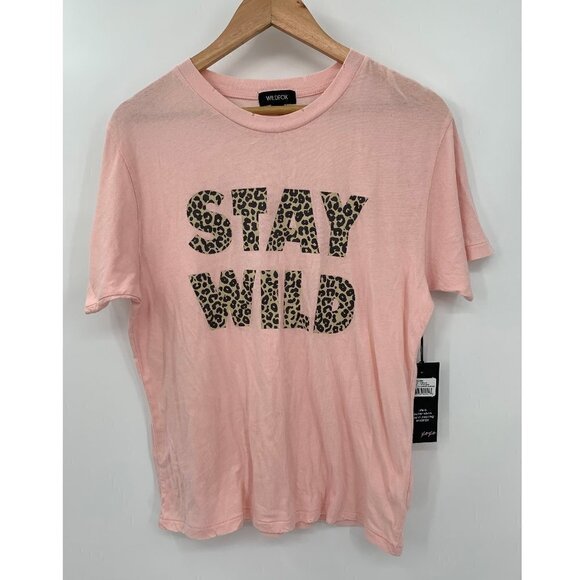Wildfox Stay Wild Leopard Print Pink Tee Shirt M - Picture 1 of 7